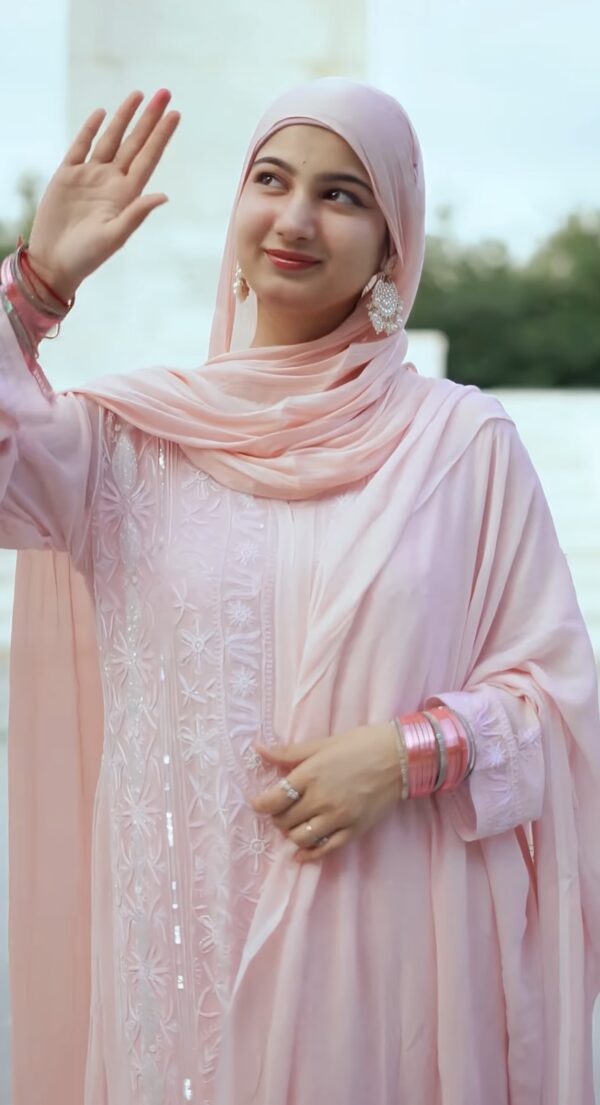 AZIEN ZAIDI PEACH Viscose 3-Piece Pant Set With Fine lucknowi Chikankari and Beads And Pearls work - Image 5