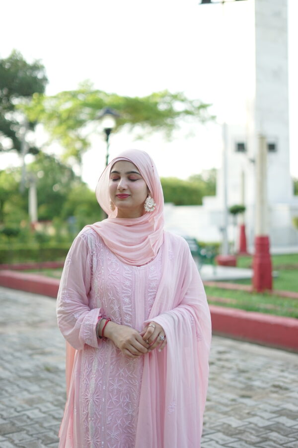 AZIEN ZAIDI PEACH Viscose 3-Piece Pant Set With Fine lucknowi Chikankari and Beads And Pearls work - Image 3