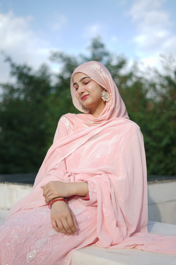 AZIEN ZAIDI PEACH Viscose 3-Piece Pant Set With Fine lucknowi Chikankari and Beads And Pearls work