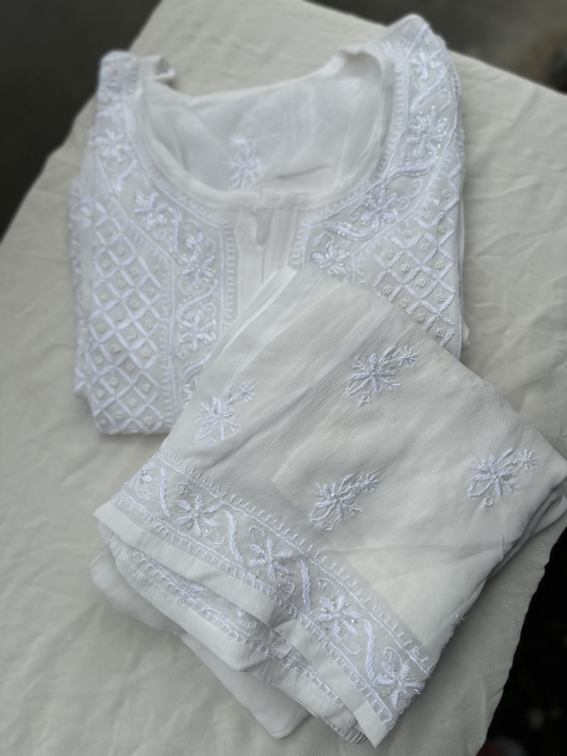 VISCOSE GEORGETTE – 2 Piece CHIKANKARI GHARARA SET With Fine Lucknowi Chikankari Beads and Pearls work