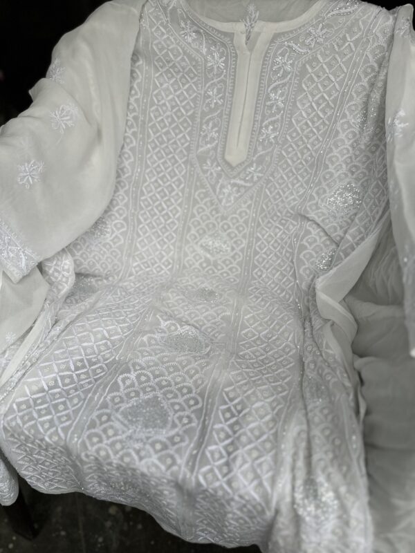 VISCOSE GEORGETTE - 2 Piece CHIKANKARI GHARARA SET With Fine Lucknowi Chikankari Beads and Pearls work - Image 6