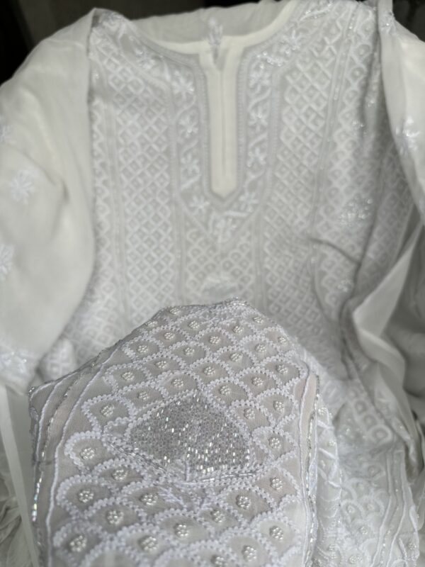 VISCOSE GEORGETTE - 2 Piece CHIKANKARI GHARARA SET With Fine Lucknowi Chikankari Beads and Pearls work - Image 7