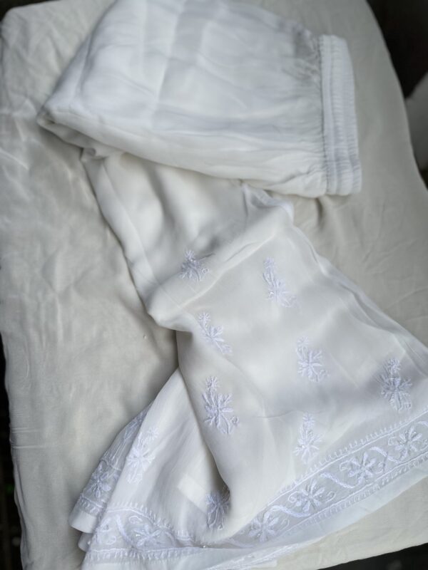 VISCOSE GEORGETTE - 2 Piece CHIKANKARI GHARARA SET With Fine Lucknowi Chikankari Beads and Pearls work - Image 9