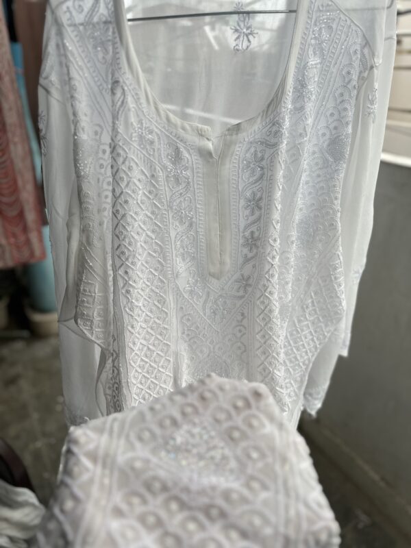 VISCOSE GEORGETTE - 2 Piece CHIKANKARI GHARARA SET With Fine Lucknowi Chikankari Beads and Pearls work - Image 11