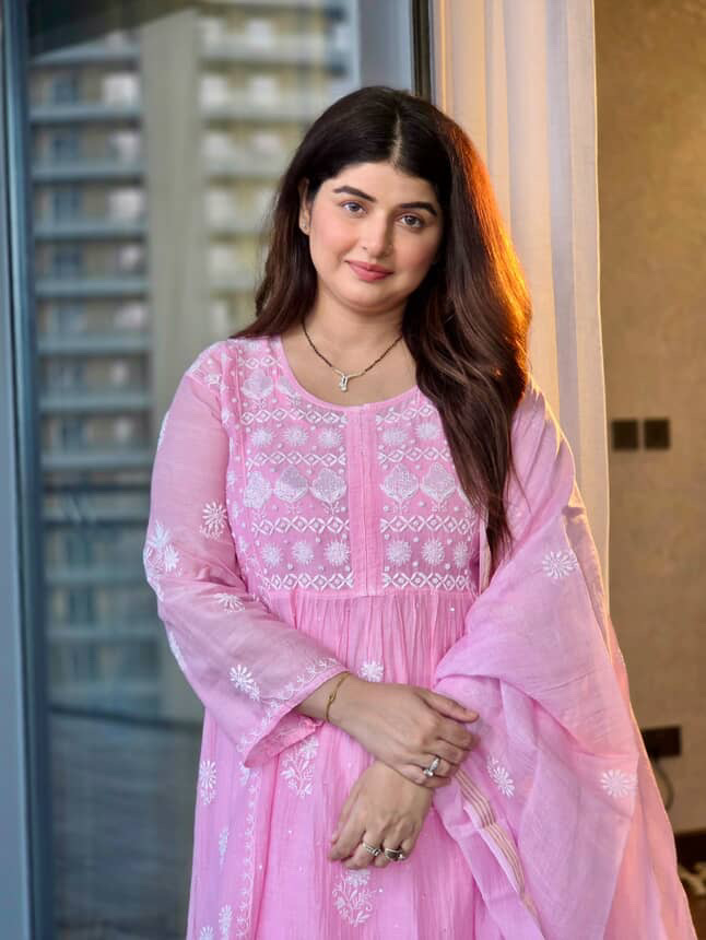 Shilpa Khatwani  Onion Pink 3 piece Gharara set with fine lucknowi chikankari beads and pearls work