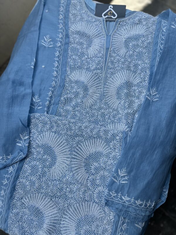MUL CHANDERI KURTA AND DUPATTA With  Fine Lucknowi Chikankari and Beads work - Image 3