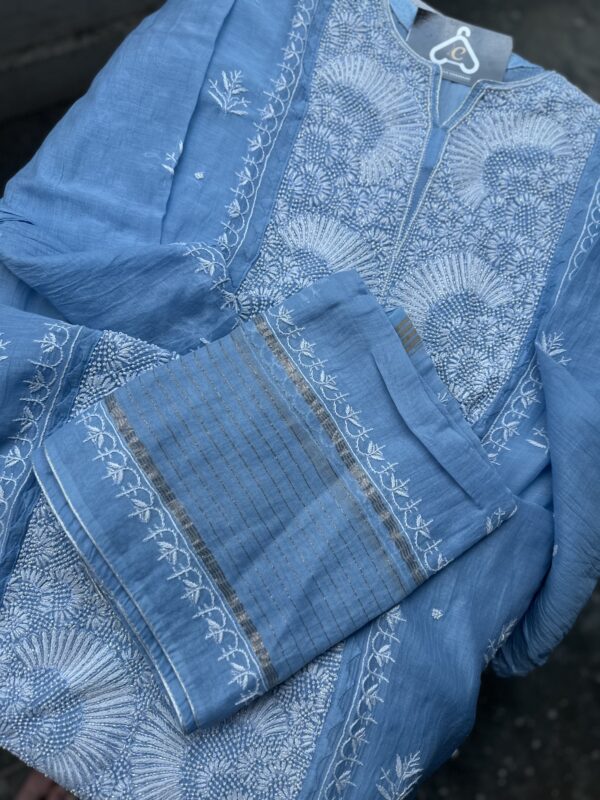 MUL CHANDERI KURTA AND DUPATTA With  Fine Lucknowi Chikankari and Beads work - Image 4