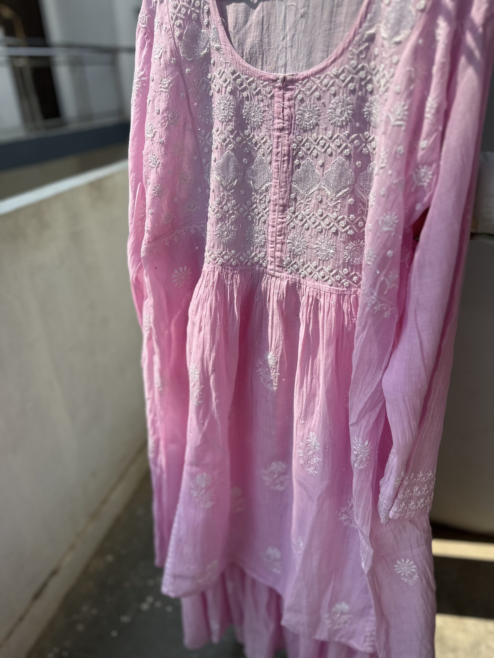 Mul Chanderi 3 piece Gharara set with fine lucknowi chikankari beads and pearls work