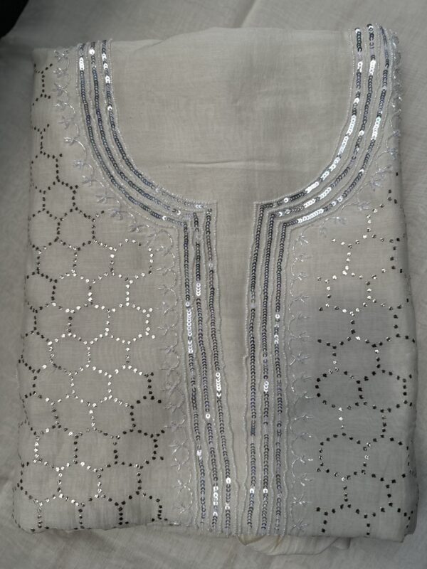 Bela Butterfly Mul Chanderi Unstitched Kurta and dupatta With  Mukaish and Pearls  work - Image 3