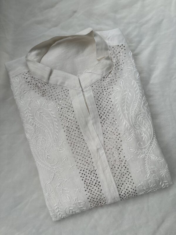 CHANDERI  CHIKANKARI  SHIRT  With Fine Lucknowi Chikankari  and  mukaish work - Image 2