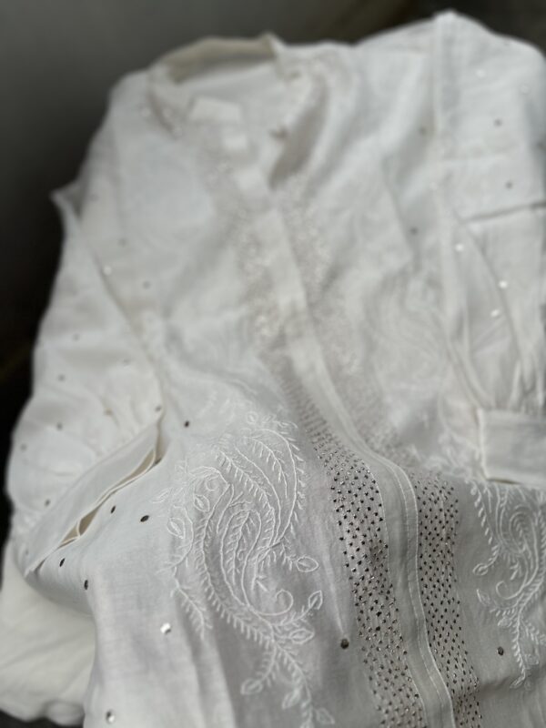 CHANDERI  CHIKANKARI  SHIRT  With Fine Lucknowi Chikankari  and  mukaish work - Image 4