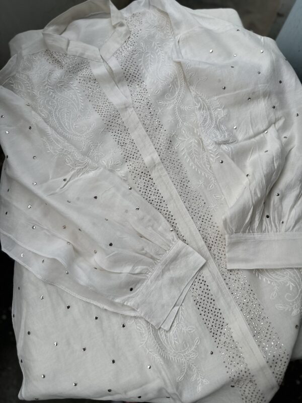 CHANDERI  CHIKANKARI  SHIRT  With Fine Lucknowi Chikankari  and  mukaish work