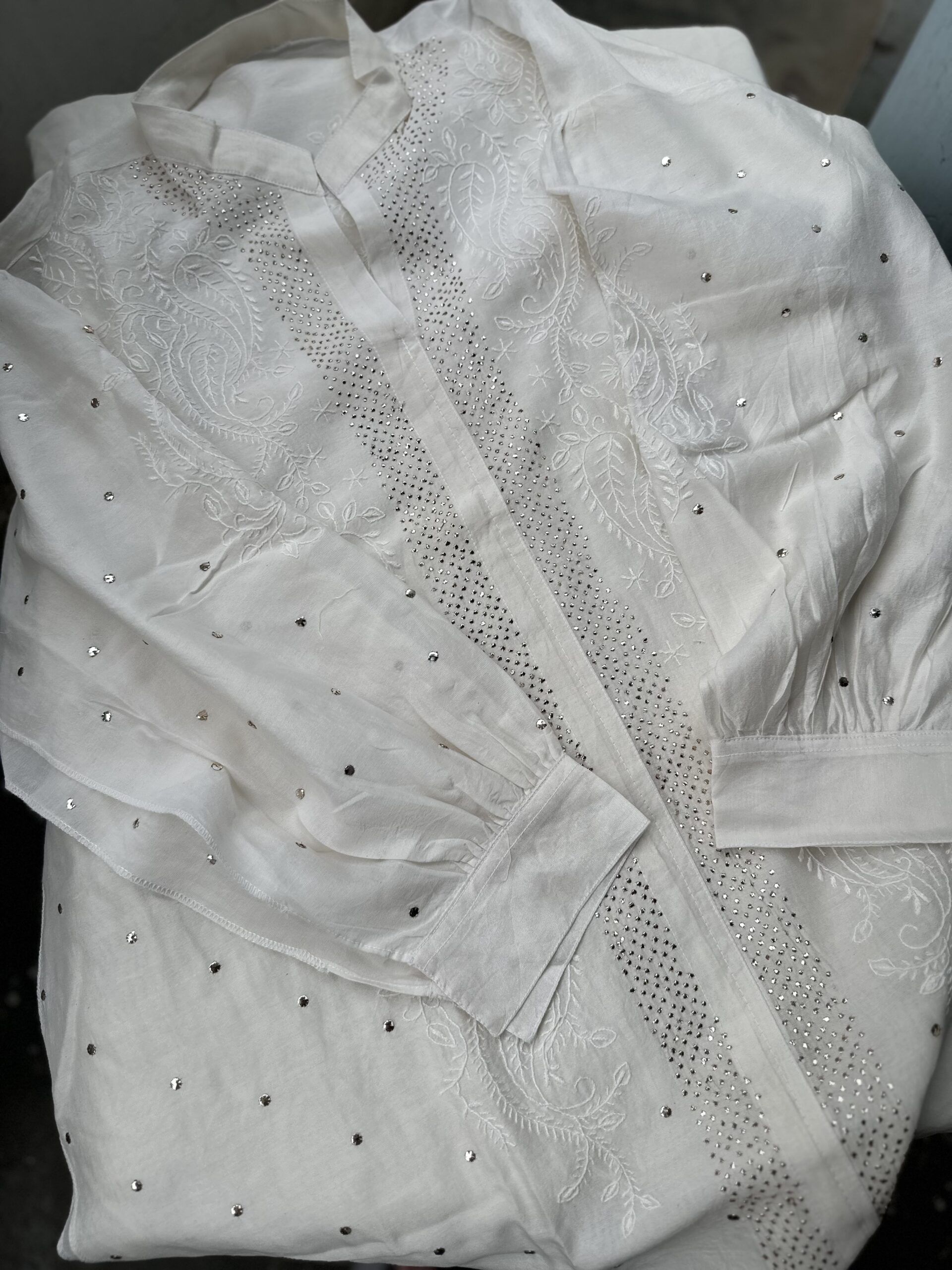 Mul Chanderi CHIKANKARI  Co ord set With Fine Lucknowi Chikankari  and  Sparkling  mukaish work