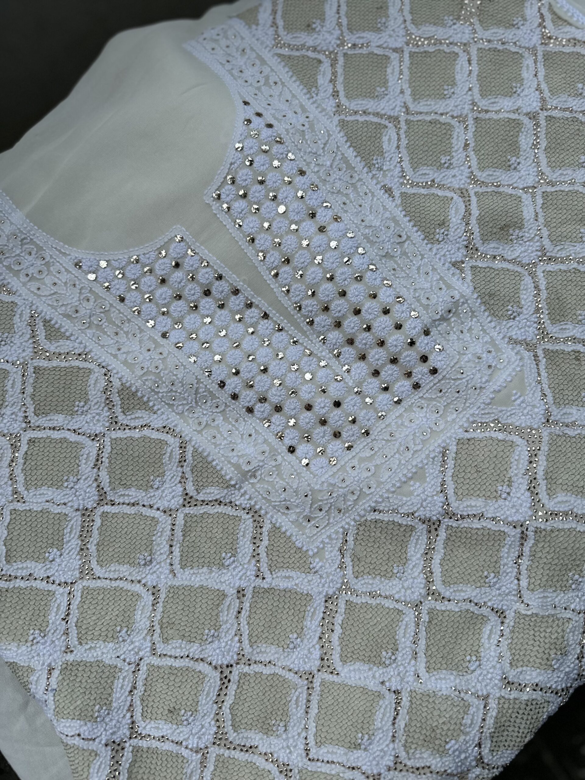 Pure Georgette Unstitched Kurta  and dupatta set With Fine Lucknowi Chikankari  Haath ki Jaali  And Mukaish work