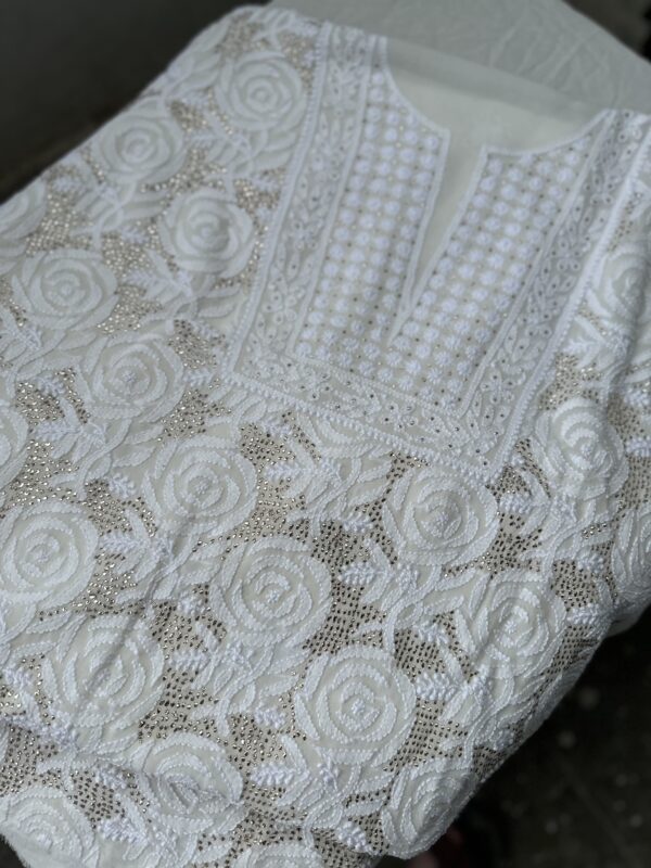 Pure Georgette Unstitched Kurta  and dupatta set With Fine Lucknowi Chikankari  And Mukaish work