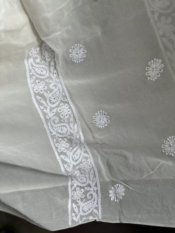 Pure Georgette Unstitched Kurta  and dupatta set With Fine Lucknowi Chikankari  And Mukaish work - Image 7