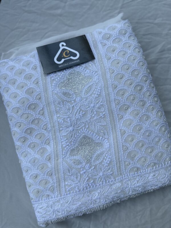 Pure Georgette Unstitched Kurta  and dupatta set With Fine Lucknowi Chikankari  Beads and  Pearls work - Image 2