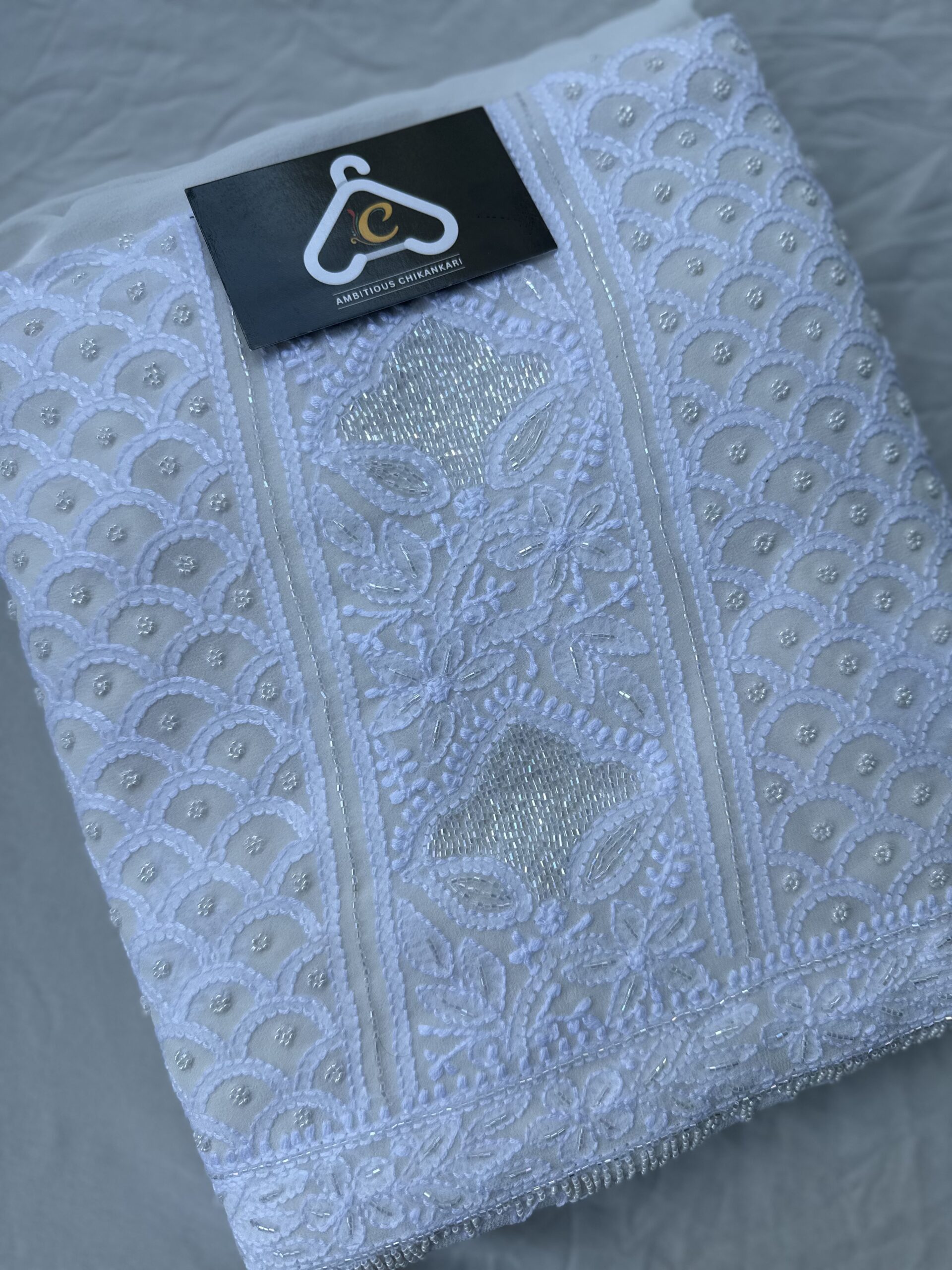 Pure Georgette Unstitched Kurta  and dupatta set With Fine Lucknowi Chikankari  Beads and  Pearls work