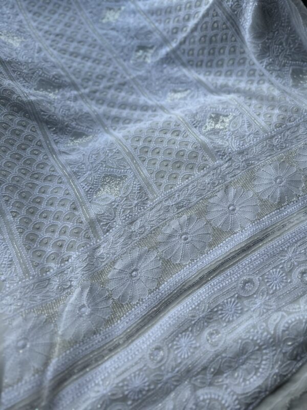 Pure Georgette Unstitched Kurta  and dupatta set With Fine Lucknowi Chikankari  Beads and  Pearls work - Image 3