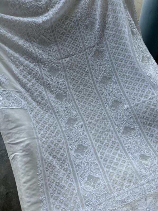 Pure Georgette Unstitched Kurta  and dupatta set With Fine Lucknowi Chikankari  Beads and  Pearls work - Image 5