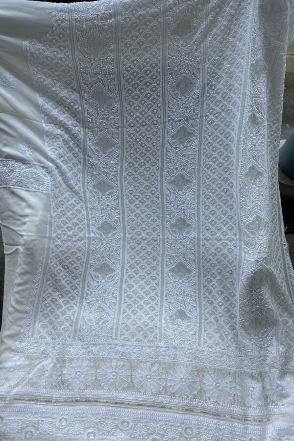 Pure Georgette Unstitched Kurta  and dupatta set With Fine Lucknowi Chikankari  Beads and  Pearls work - Image 6