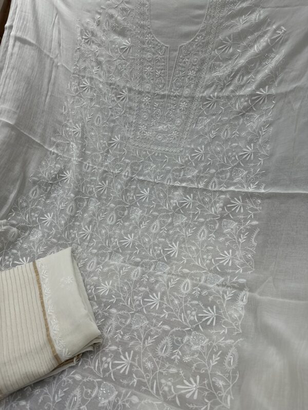 Mul Chanderi Unstitched Kurta and dupatta With Fine Lucknowi Chikankari Beads and Pearls work
