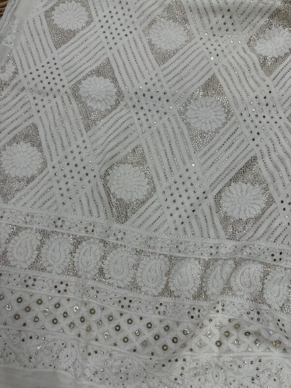 Pure Georgette Unstitched Kurta  and dupatta set With Fine Lucknowi Chikankari  And Mukaish work