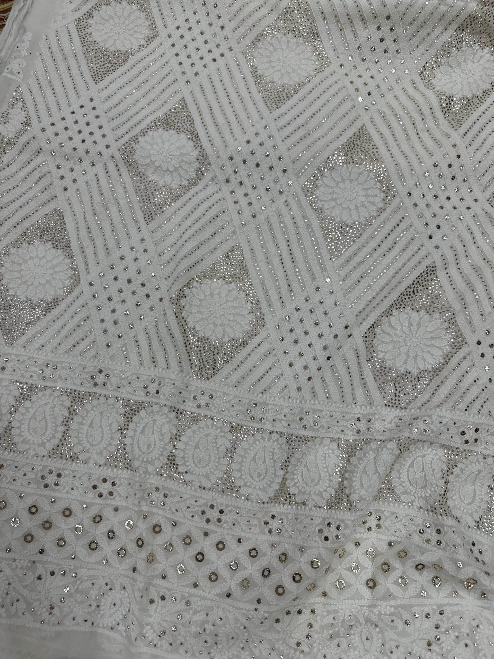 Pure Georgette Unstitched Kurta  and dupatta set With Fine Lucknowi Chikankari  And Mukaish work