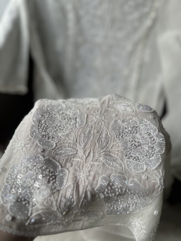 MUL CHANDERI KURTA AND DUPATTA With  Fine Lucknowi Chikankari and Beads work - Image 5