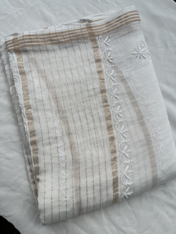 MUL CHANDERI KURTA AND DUPATTA With  Fine Lucknowi Chikankari and Beads work - Image 8
