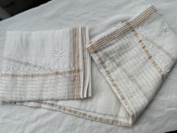 MUL CHANDERI KURTA AND DUPATTA With  Fine Lucknowi Chikankari and Beads work - Image 9