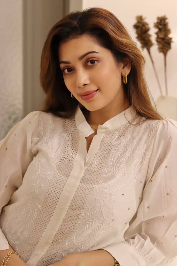 CHANDERI  CHIKANKARI  SHIRT  With Fine Lucknowi Chikankari  and  mukaish work