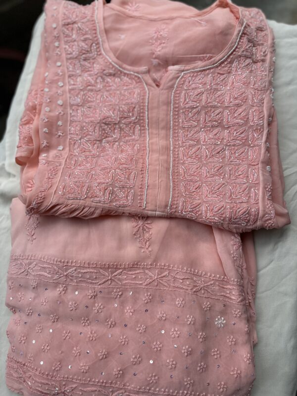 Viscose 3 Piece Chikankari Gharara Set With Intricate Fine Lucknowi Chikankari And Pearls Beads work - Image 2