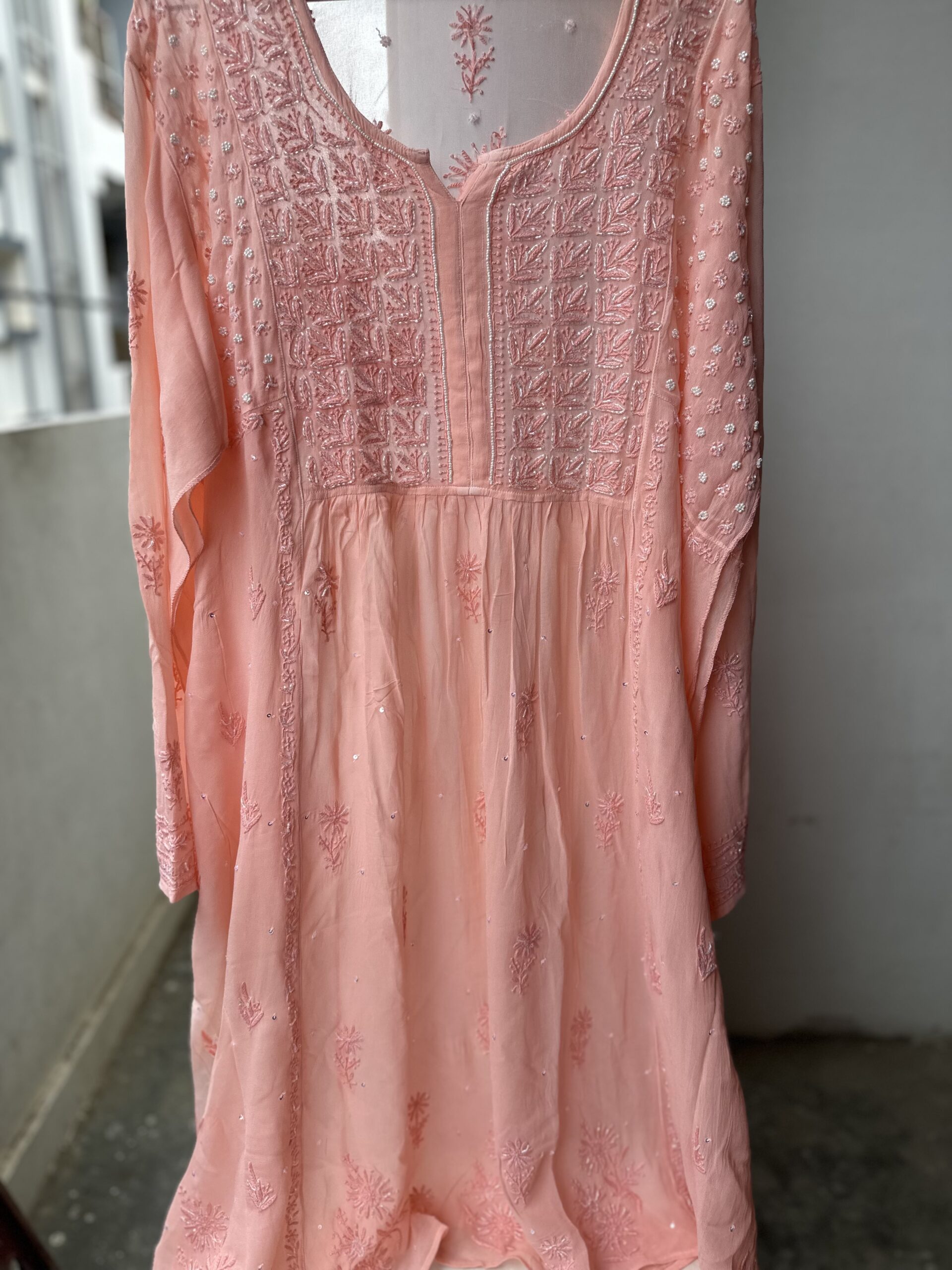 Viscose 3 Piece Chikankari Gharara Set With Intricate Fine Lucknowi Chikankari And Pearls Beads work