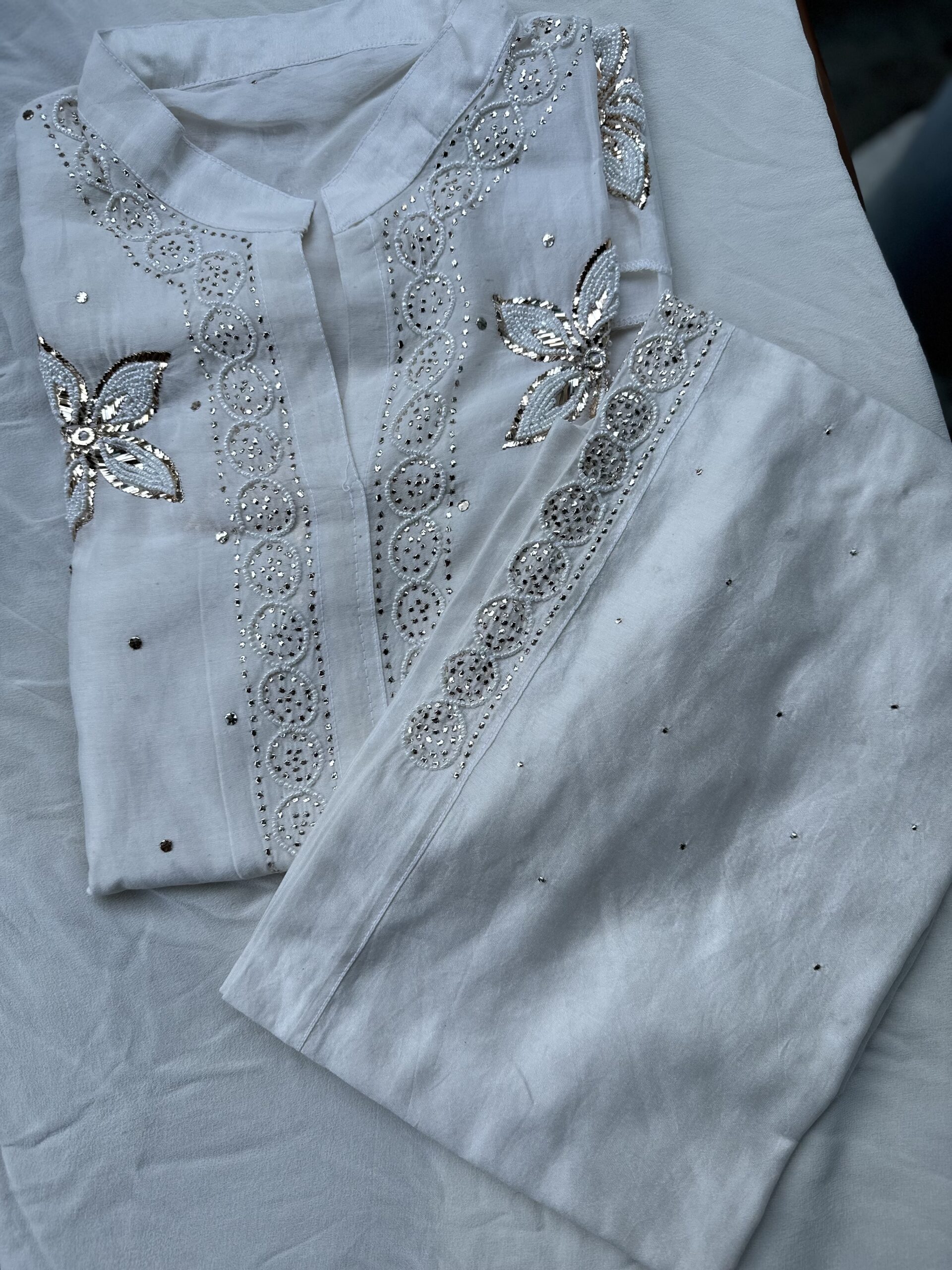 Chanderi Co Ord Set With Dazzling Mukaish And Pearls