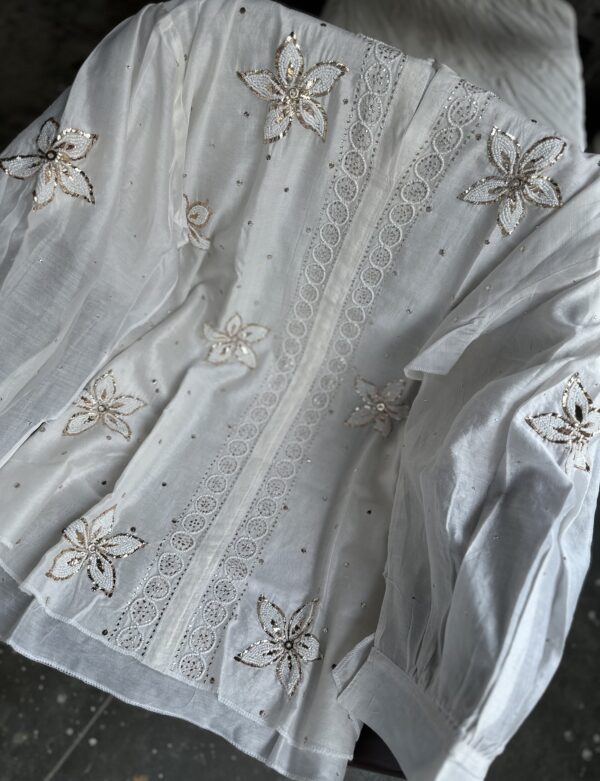 Chanderi Co Ord Set With Dazzling Mukaish And Pearls - Image 6