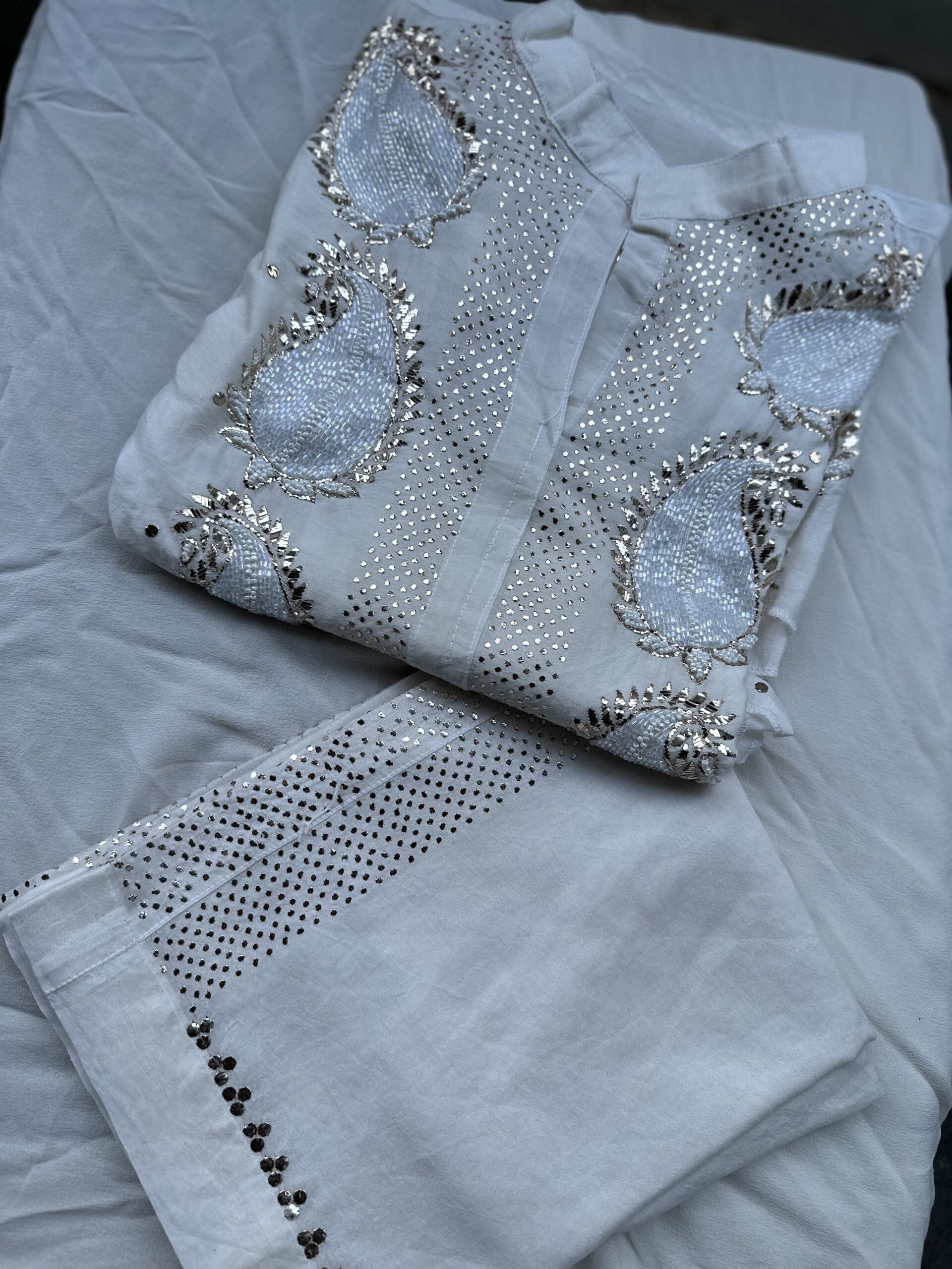 Chanderi Co Ord Set With Dazzling Mukaish And Pearls