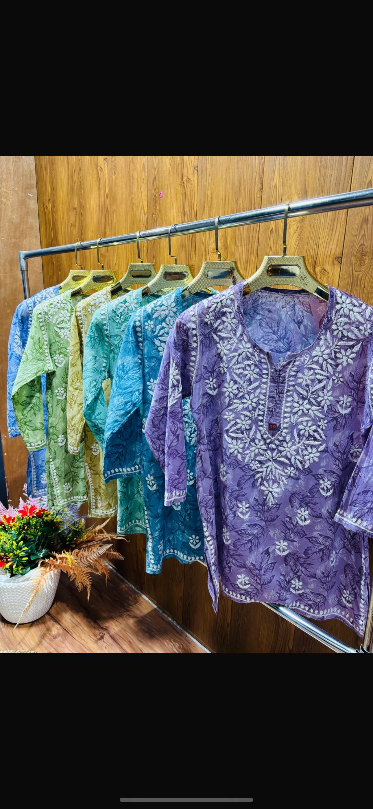 Printed Mul Mul Short  Kurti With Lucknowi Chikankari