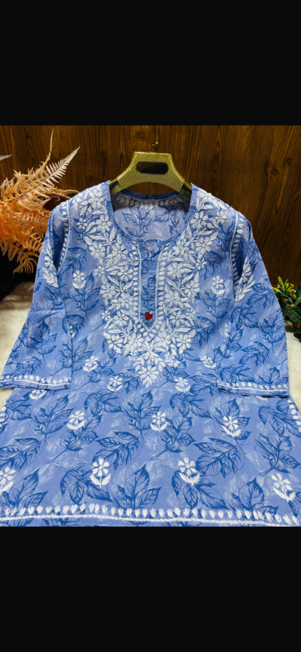 Printed Mul Mul Short  Kurti With Lucknowi Chikankari - Image 6