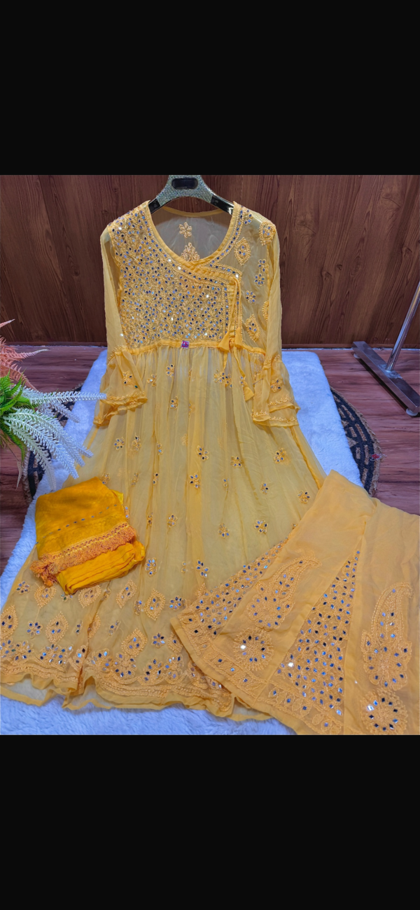 Georgette Mirror Gown Sharara and dupatta  set - Image 4