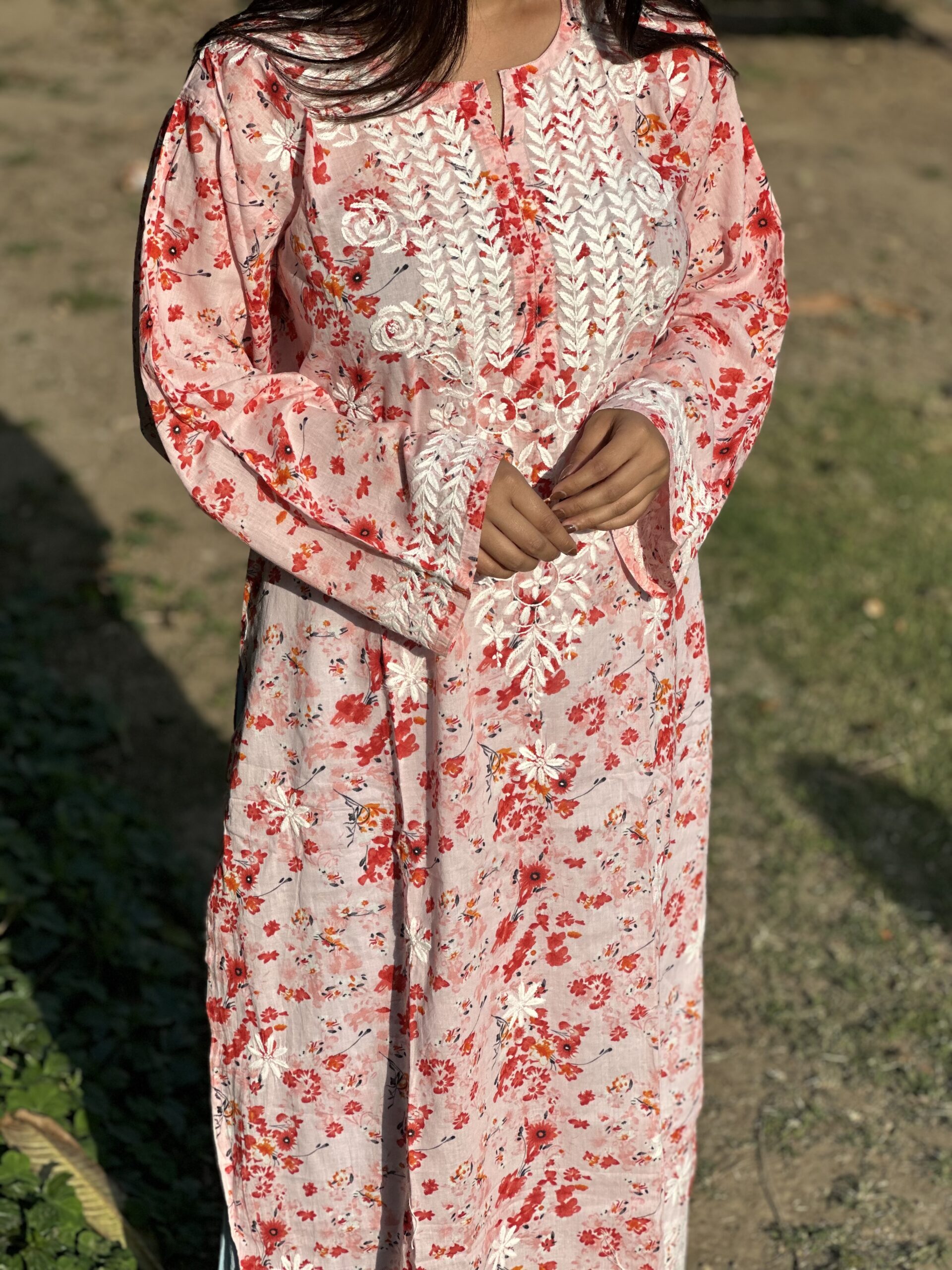 Printed Mul Cotton Kurti With Fine Lucknowi Chikankari