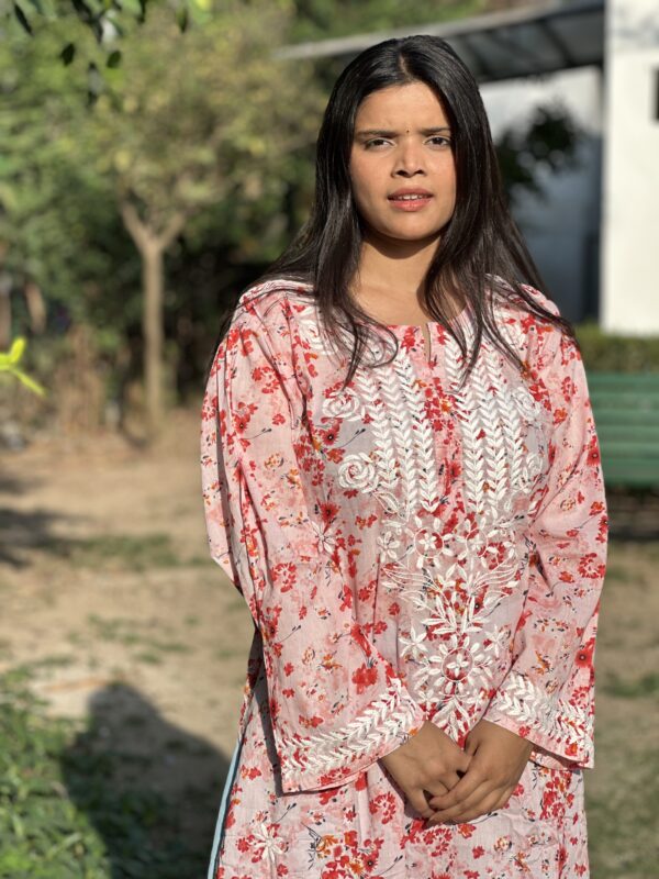 Printed Mul Cotton Kurti With Fine Lucknowi Chikankari - Image 2