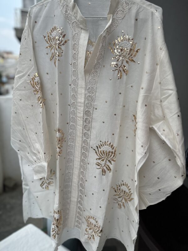 Chanderi Co Ord Set With Dazzling Mukaish And Pearls - Image 7