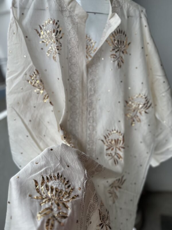 Chanderi Co Ord Set With Dazzling Mukaish And Pearls - Image 8