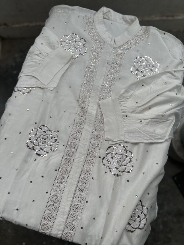 Chanderi Co Ord Set With Dazzling Mukaish And Pearls - Image 6