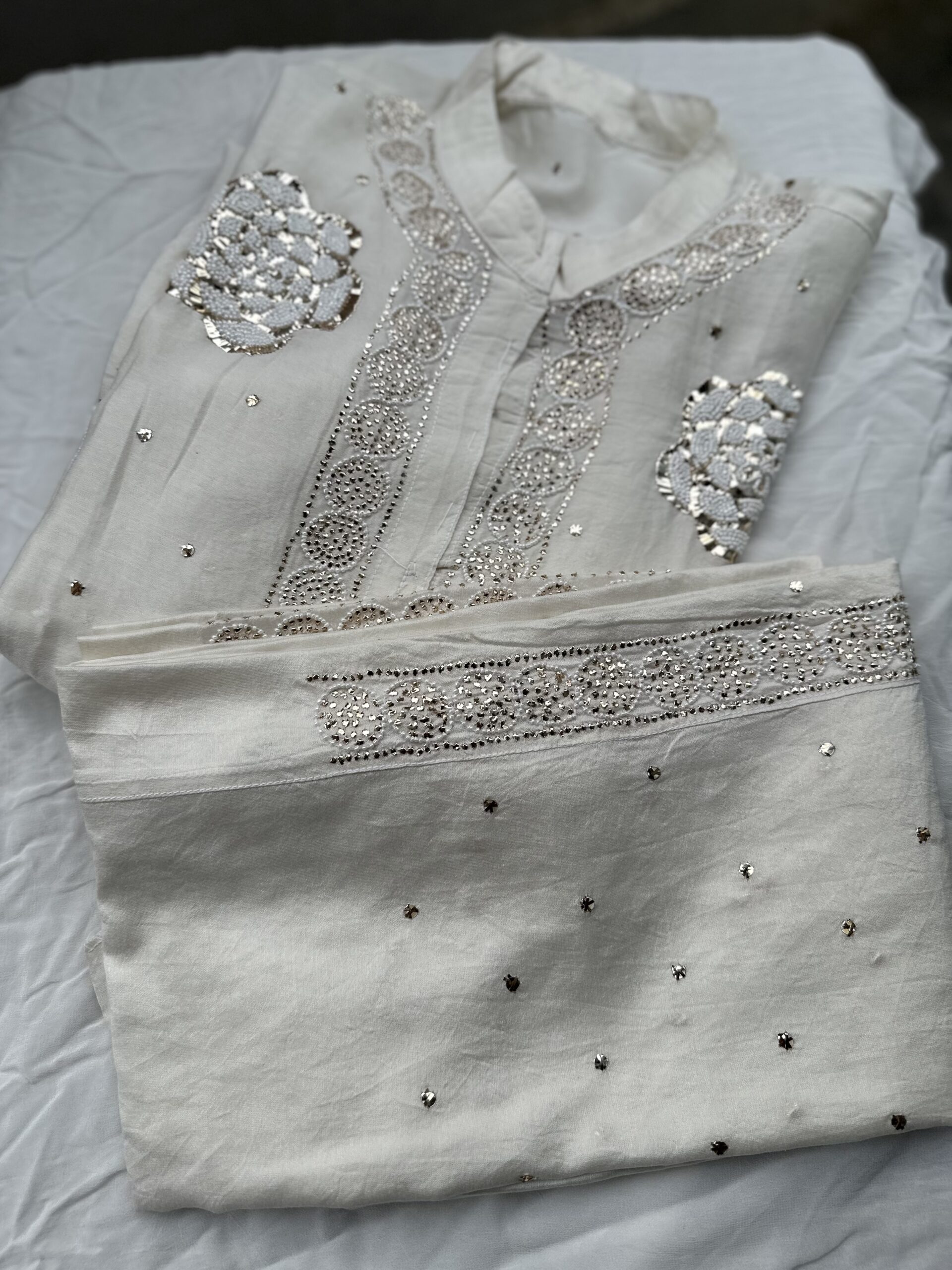 Chanderi Co Ord Set With Dazzling Mukaish And Pearls