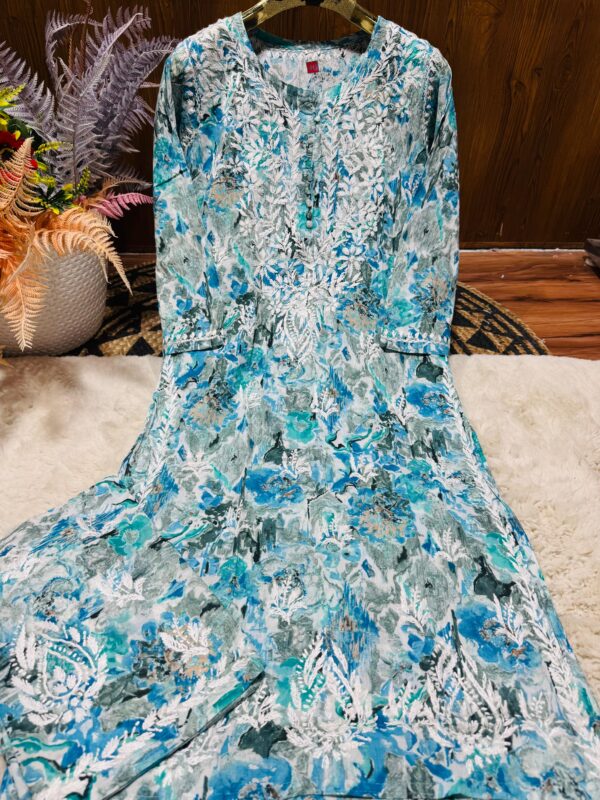 Lucknowi Chikankari Printed Mal Mal Plazo Set - Image 7