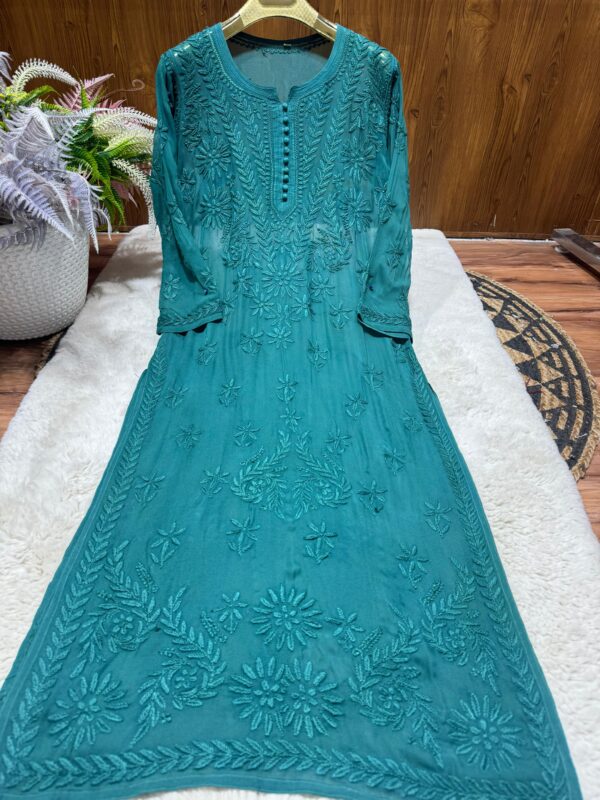 Viscose Georgette Chikankari Plazzo Set With Chiffon Lace Dupatta - Image 5