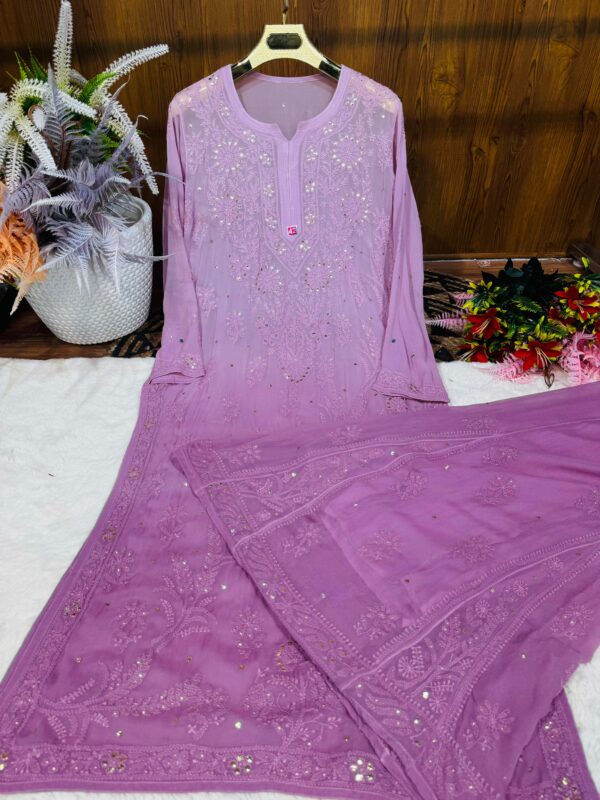 Viscose Georgette Chikankari  Mukaish Kurti & Kalidaar Sharara set - Image 3