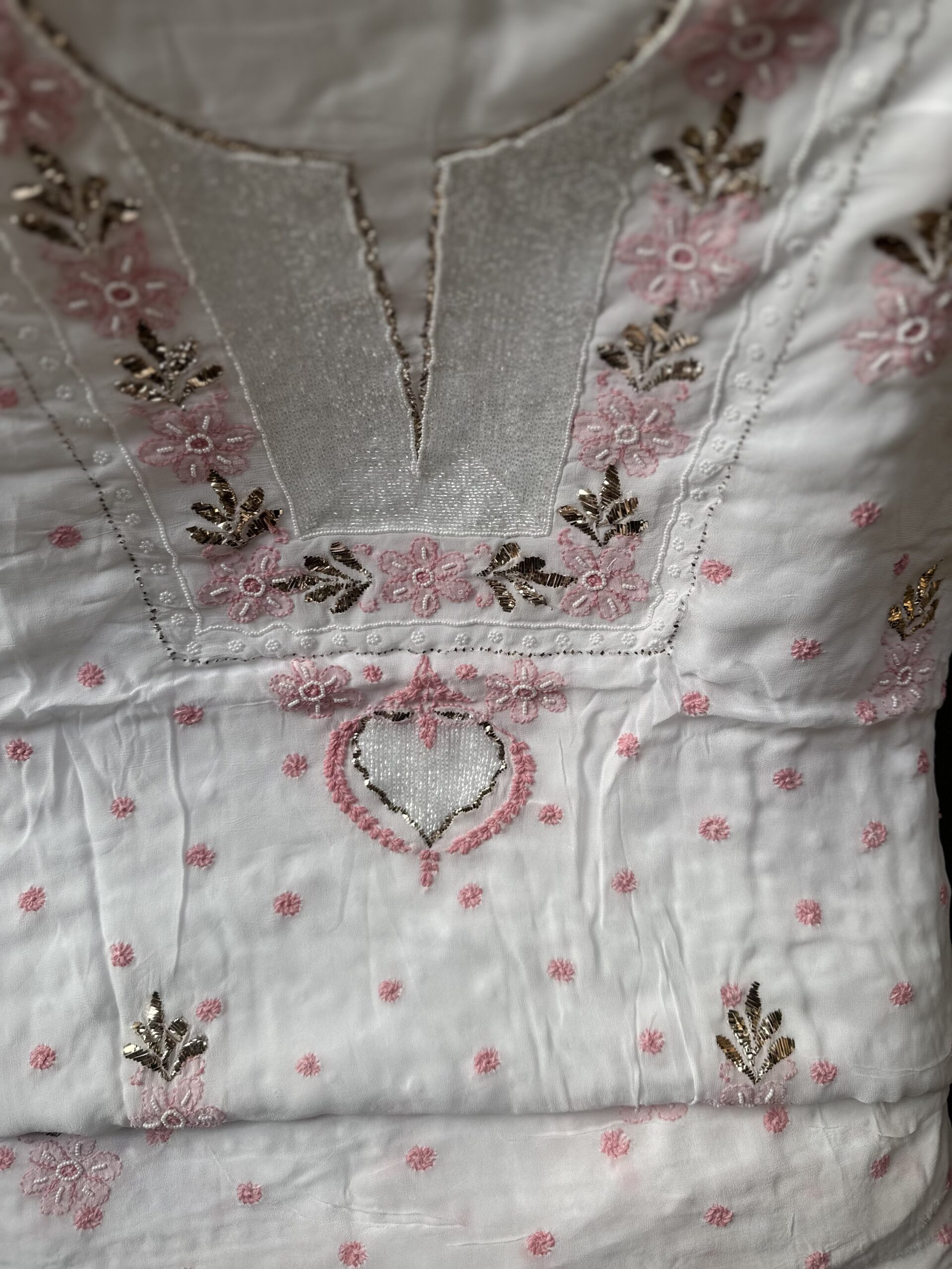 Viscose Georgette Unstitched Kurta and dupatta set with beads and pearls work